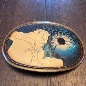 Jethro Tull 1976 Pacifica Belt Buckle Man Playing Flute Moon Tree Scene